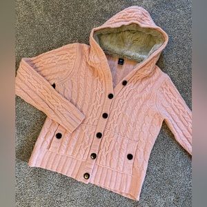 Brand New Gap Pink Cable Wool Sweater Women's size Large with Fur-lined Hood
